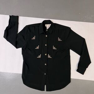Vintage Chagall Black Embellished Button-Up Blouse